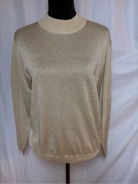Baxter & Wells Gold Metallic Turtleneck Long Sleeve Sweater Shimmering Petite L